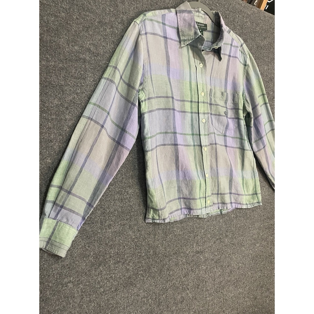 Ralph Lauren Shirt Womens Medium Mulitcolor 100% Linen Button Up Collar - Picture 2 of 10